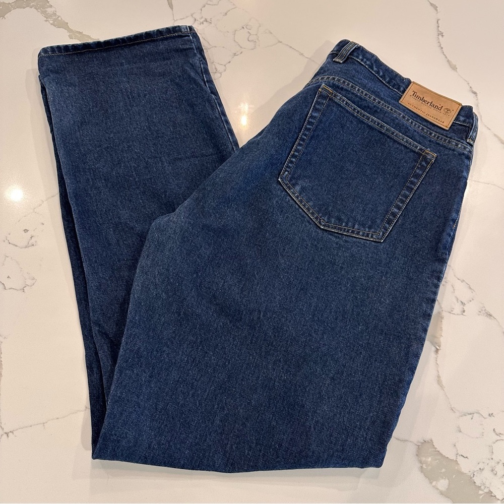 Vintage 90s Timberland Blue Jeans Mens 38x34 Cotton Workwear Straight Leg Y2K